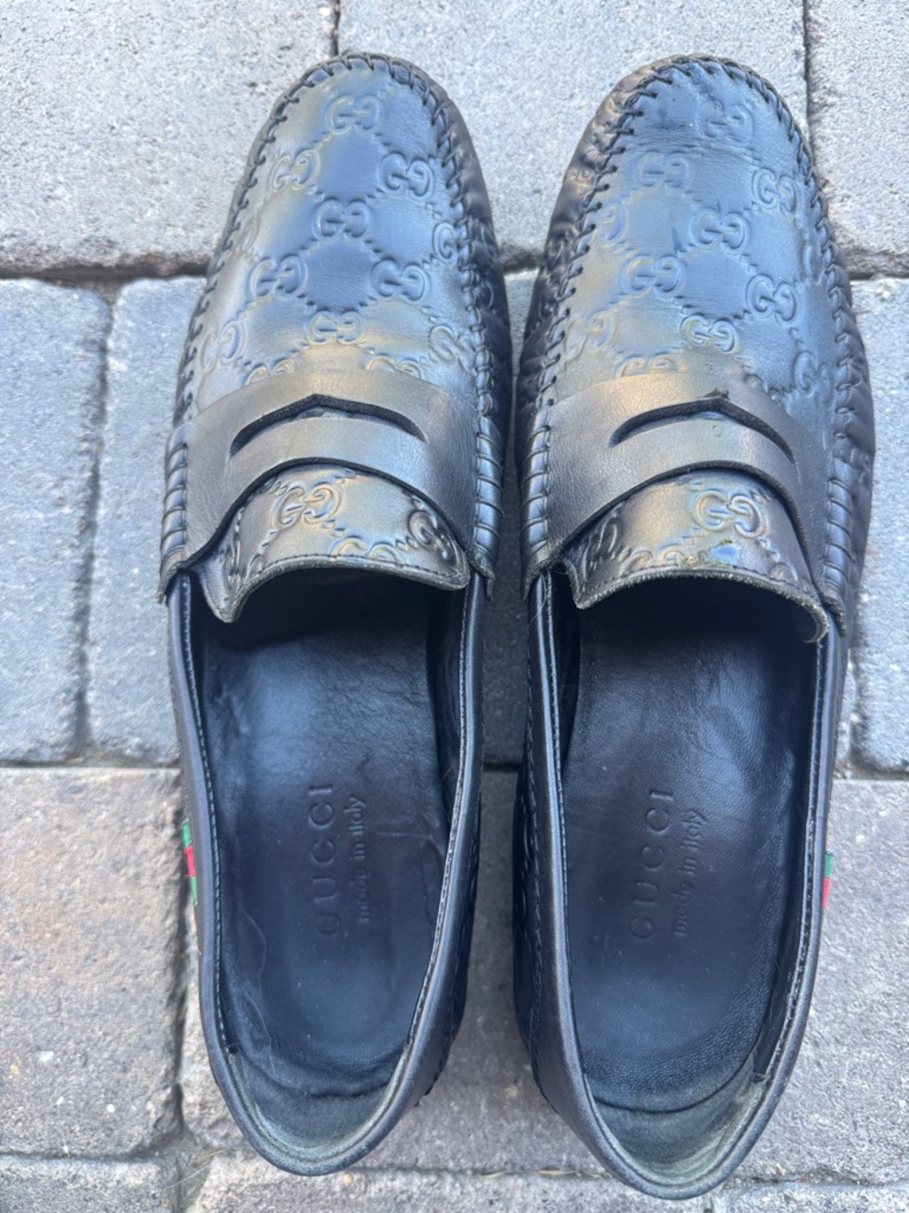 Gucci Black Embossed GG Leather Penny Loafers